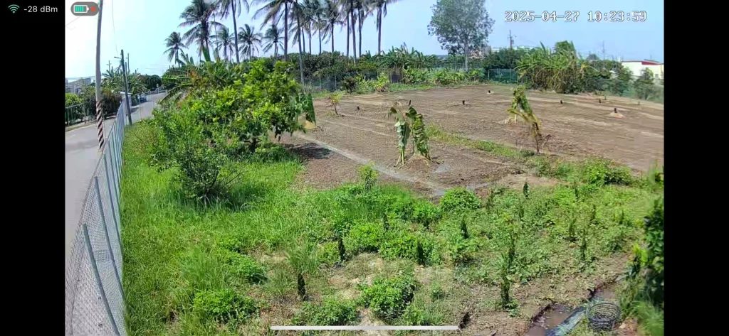監視器另一個角度：沿著圍籬與道路的整地田區
